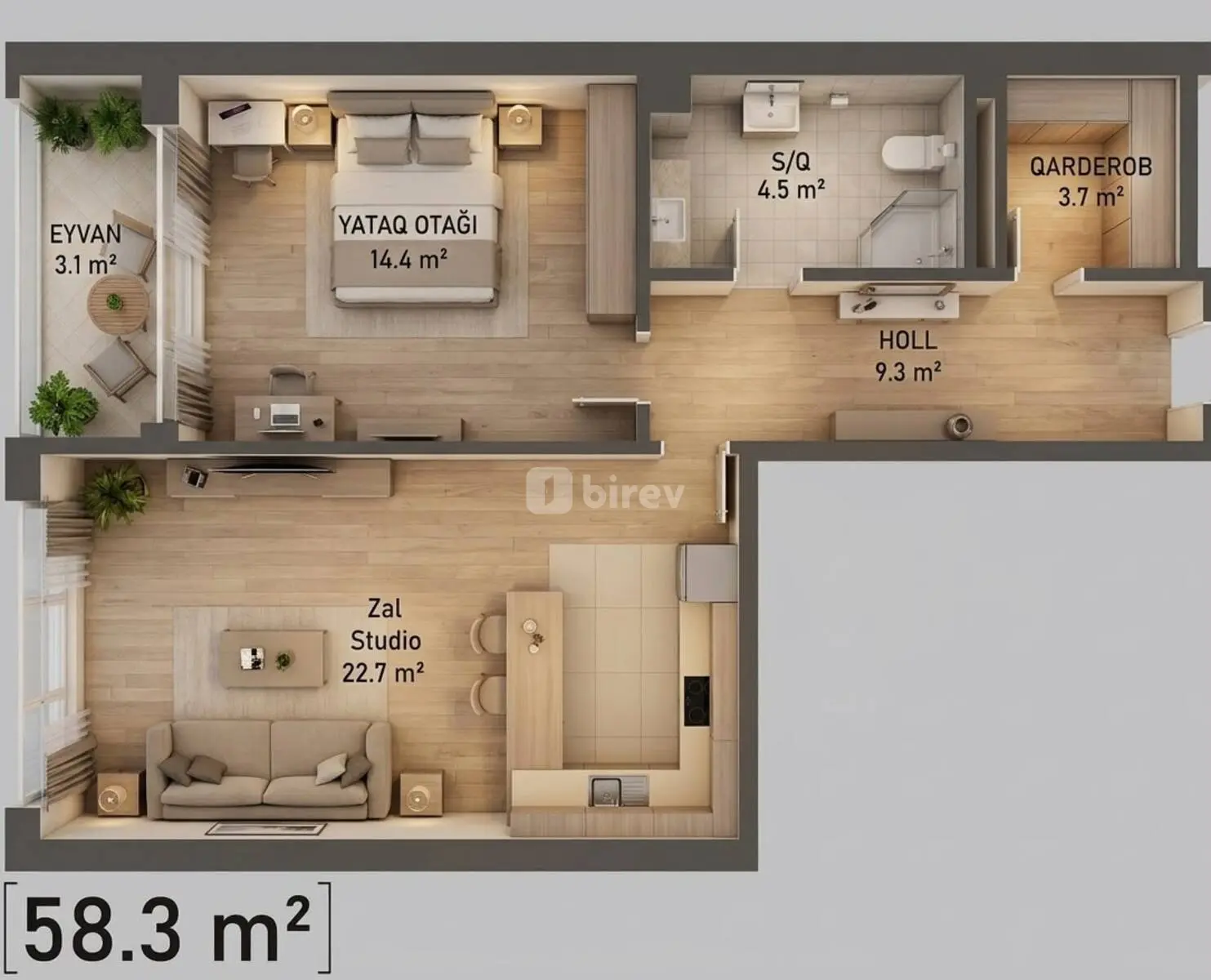1 otaqlı mənzil, 8-ci mikrorayon q., İbrahimpaşa Dadaşov küç, Binəqədi rayonu — şəkil 9