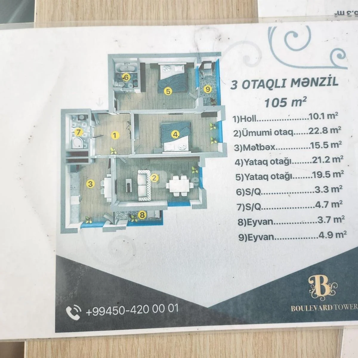 3 otaqlı mənzil, Xətai rayonu, Natiq Əliyev küçəsi 19, Bakı şəhəri — şəkil 1